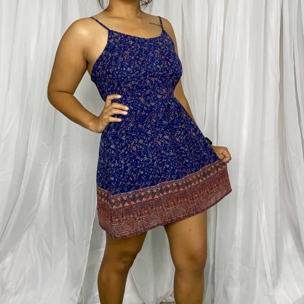 Forever 21 Navy Floral Open-Back Mini Dress